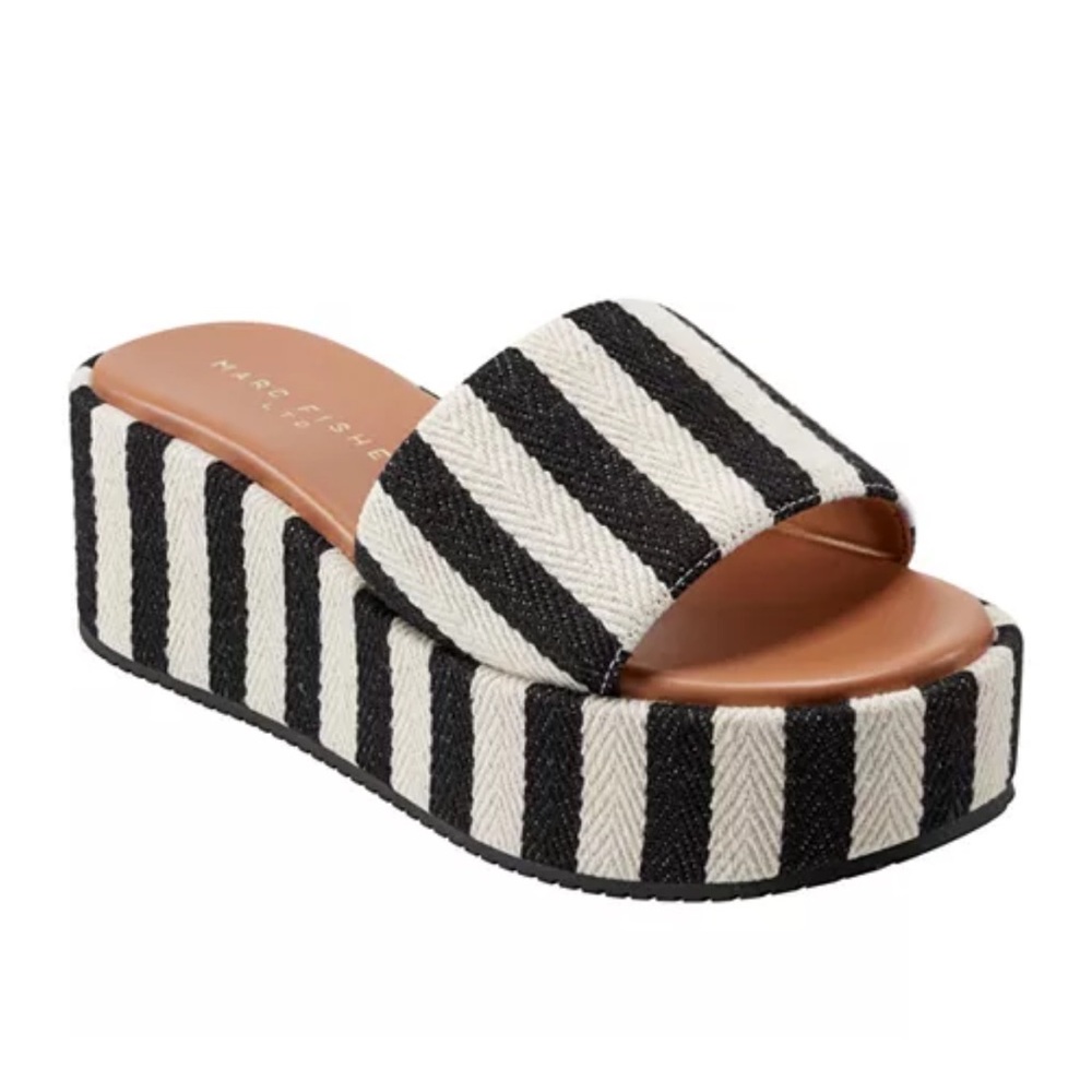 Black and White Striped Platform Sandals